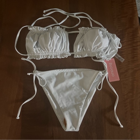 Rouched Bikini Bathing Suit in White - Picture 4 of 7